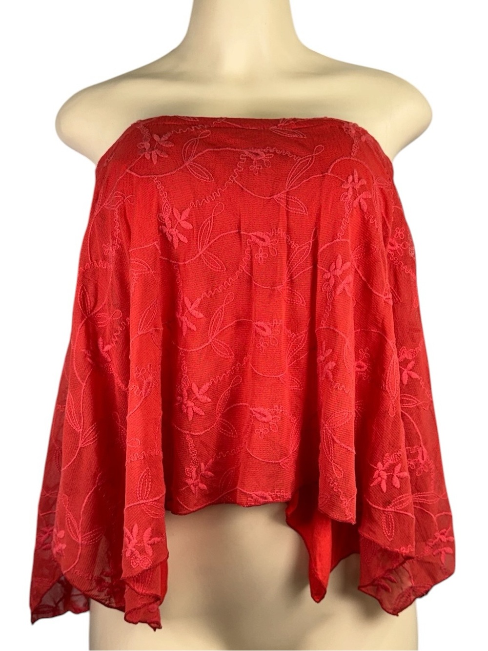 Free People Red Off-Shoulder Floral Embroidered Blouse